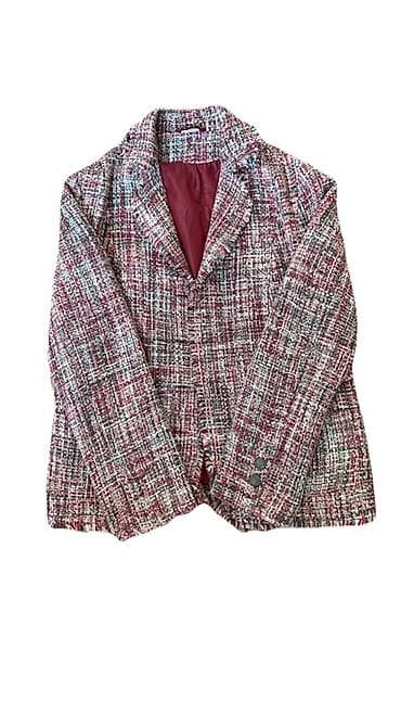 Жакет из твида в бордово-белой гамме - Материал: плотный твид с