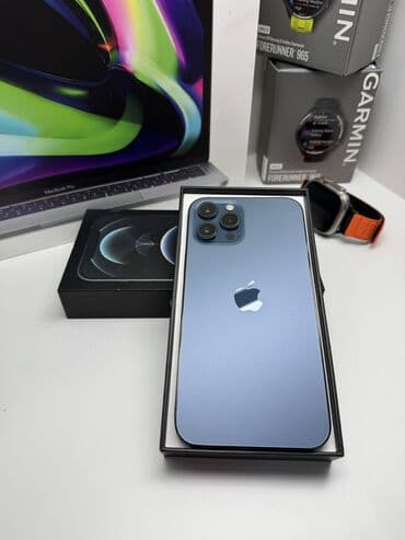 телефон буушний: IPhone 12 Pro Max, Б/у, 256 ГБ, Sierra Blue, Зарядное устройство, Защитное стекло, Чехол, В рассрочку, 100 % — 2