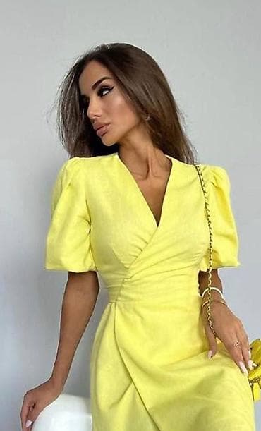 Личные вещи: Повседневное платье, Лето, Длинная модель, Лен, На запах, S — 5