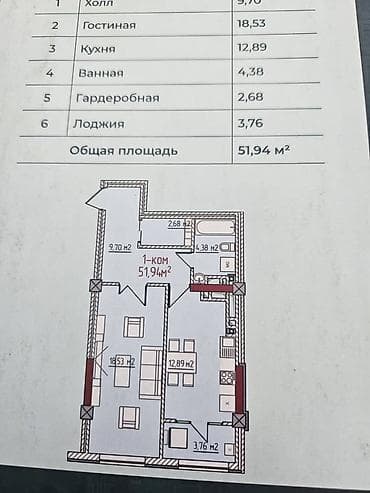 1 комната, 51 м², Нижний Джал (Джал-23) 11 этаж — 2