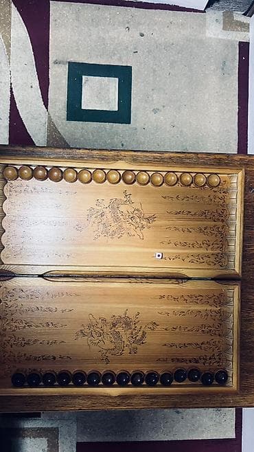 лунка: Резные нарды из дерева с драконом - Материал: массив дерева — 3