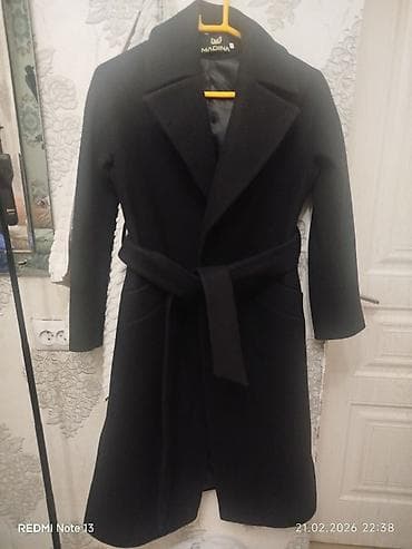 Атайын кийим: Пальто женское MADINA, классическое черное - Фасон: прямое, на запах — 1