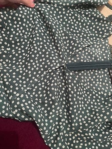 Айымдардын кийими: Платье миди с принтом «ромашки» - Цвет: темно‑зеленый фон с белым — 3