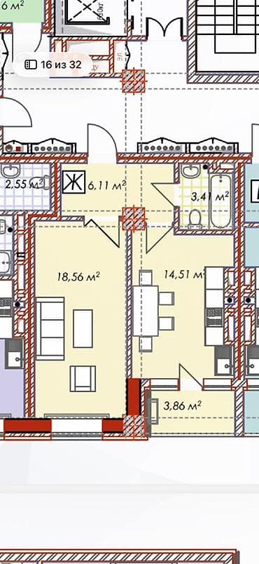 Продажа квартир: 1 комната, 46 м², 4 этаж, Готовая ПСО (под самоотделку) — 1