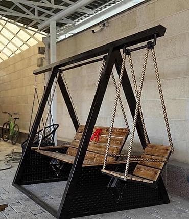 Мебель: Садовые качели Металл, Со спинкой, С крышей — 5