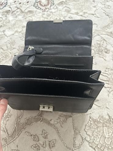 Аксессуарлар: Мужская кожаная барсетка/портфель малый формат, черная. - Материал — 2