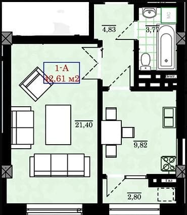 ихлас резидент: 1 комната, 42 м², Элитка, 12 этаж, Готовая ПСО (под самоотделку) — 2