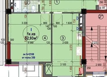 Недвижимость: 1 комната, 53 м², Асанбай мкр Элитка, 8 этаж, ПСО (под самоотделку) — 2