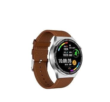 mi band 1 3: Смарт‑часы с круглым экраном и кожаным ремешком - Корпус: серебристый — 3