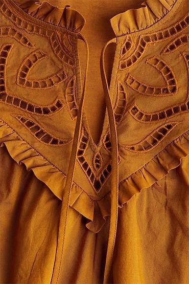 стильные белые блузки: Блузка H&M горчичного цвета с вышивкой, длинным рукавом и — 5