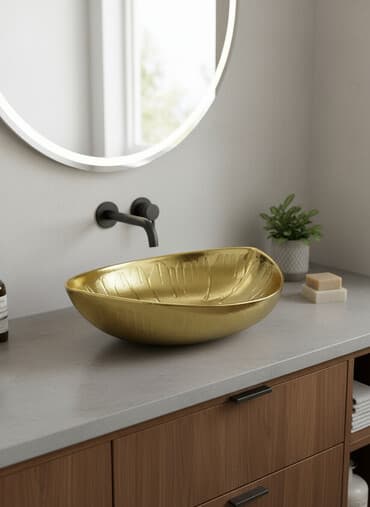 столешницы в ванную на заказ: Ванна үчүн раковина, Тегерек формасы, Материалы: Керамика, Өлчөмү: 54 x 38 см — 1