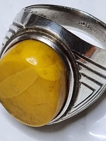 серебренное кольцо: Кольцо, Печатка, Проба 925, Унисекс, Янтарь, Новый — 6