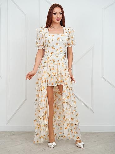 юбка шелк: Вечернее платье, Длинная модель, Шифон, С рукавами, Шлейф, M — 3