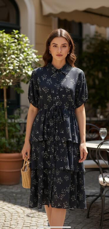 платья с цветочным принтом для полных: Повседневное платье, Турция, Осень-весна, Длинная модель, Платье-рубашка, S, M, L — 1