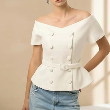 купить женскую обувь больших размеров: Белый женский топ-жакет с открытыми плечами. Жакет от Bonnito Размер — 1