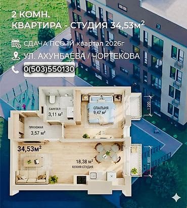 Продажа квартир: 1 комната, 34 м², Элитка, 3 этаж, Готовая ПСО (под самоотделку) — 2