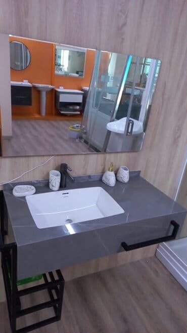 столешница в ванную комнату: Тумба для ванны, С раковиной, цвет - Серый — 1