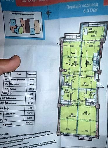 flat in jalalabad: 3 комнаты, 105 м², Элитка, 6 этаж, Дизайнерский ремонт — 2
