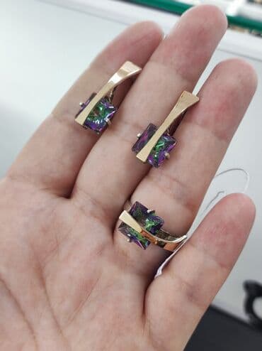 эксклюзивные свадебные пригласительные: Серебряный Комплект с камнями Мистик Серебро 925 с напылением золото — 1