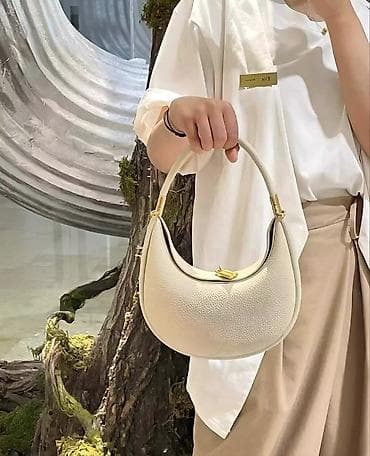 Эркектер кийими: Сумка-хобо из зернистой экокожи цвета айвори - Форма: полумесяц/хобо — 4