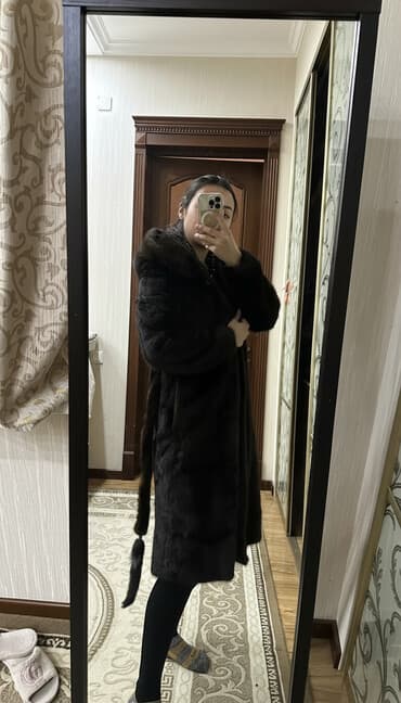 Шуба, Норка, Длинная модель, С капюшоном, L