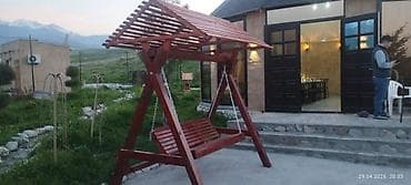 Садовые качели Дерево, Со спинкой, С крышей