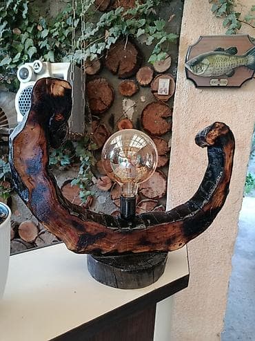 sunset lamp: Авторский настольный светильник из массива дерева - Уникальная ручная — 1
