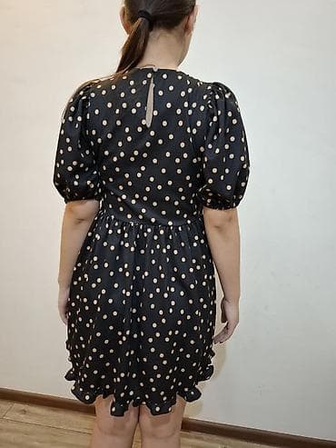 джинсовки: Платье мини в горох - Цвет: черный с бежевыми горошинами - Фасон — 4