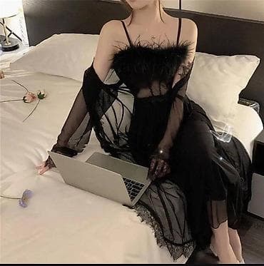 amber elixir: Женский комплект для дома/сна из шифона с перьевым декором - — 2