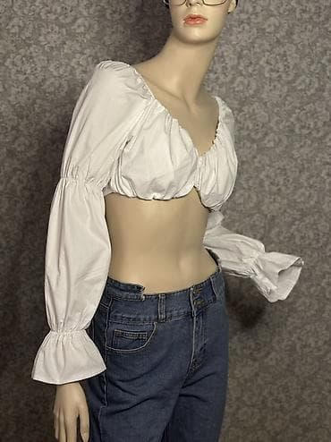 укороченный: Короткий кроп-топ с длинными рукавами-буфами. Оптом.40сом)))😱 - — 2
