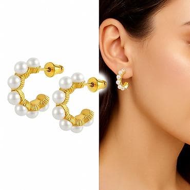 4 5мм: Серьги-полукольца У в золотом оттенке украшены россыпью белоснежных — 1