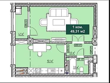 квартиры манас: 1 комната, 49 м², Дордой Плаза ТРЦ Элитка, 8 этаж, ПСО (под самоотделку) — 2