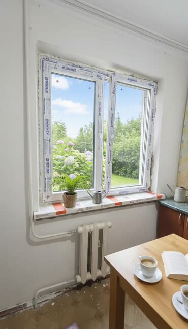 занавески на пластиковые окна: ПВХ-окно с двухстворчатой конструкцией и поворотно-откидной створкой — 1