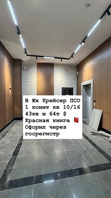 Кыймылсыз мүлк: 1 бөлмө, 43 м², Элитка, 10 кабат, Даяр ПСО (өзү оңдоп түзөтүп бүтүү үчүн) — 1