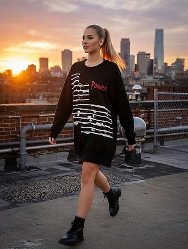 Повседневное платье, Короткая модель, Трикотаж, Оверсайз, Стандарт