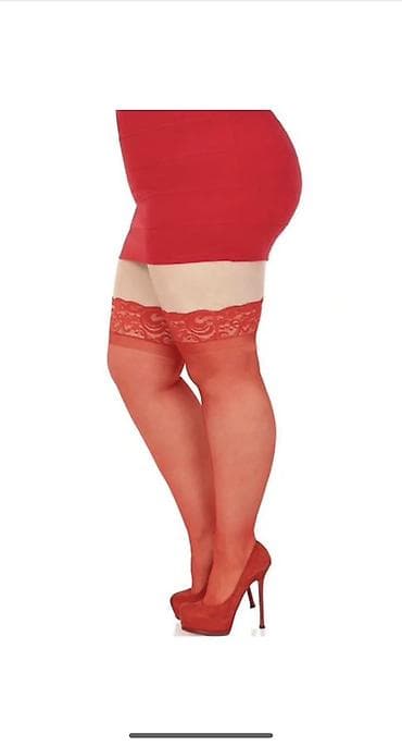сапоги резиновый: Красные чулки выше колена с кружевной резинкой. - Цвет — 1