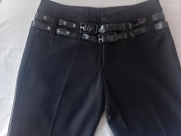 vans knu: Черные женские брюки с широким прямым силуэтом и декоративным поясом — 2