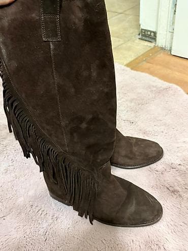 Женская обувь: Замшевые женские сапоги с бахромой от ELLE - Материал: натуральная — 3