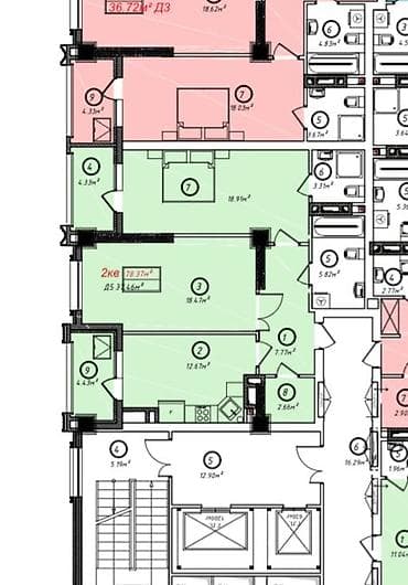 2 комнаты, 78 м², Асанбай мкр Элитка, 13 этаж, ПСО (под самоотделку)