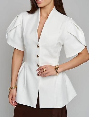 geneva platinum: Белая женская блуза-жакет с укороченным рукавом. - Цвет: чистый белый — 1