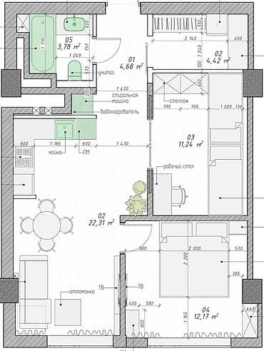 11: 2 комнаты, 56 м², 11 этаж — 2