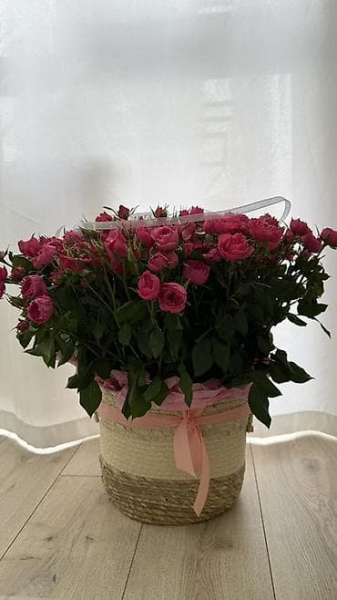 корзина для цветов: Спрей роза в корзине Кустовая розы Корзина среднего размера 🔥 - — 1