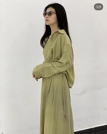 брюки лосины с: Льняной женский комплект в нежном оливковом цвете.
Размер 42-48
Новая — 5