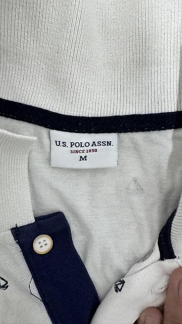 uspa: Поло U.S. Polo Assn., размер M. - Цвет: белый с мелким темно‑синим — 2