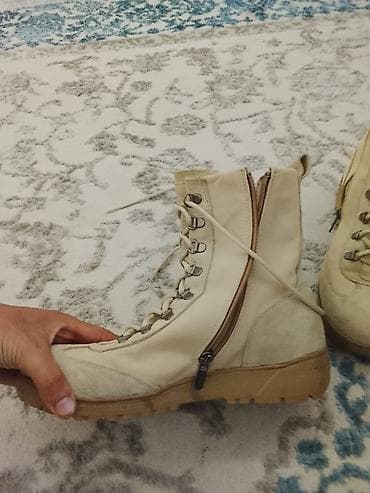 кирзовый сапог: Берцы BISON, песочный цвет. - Высокая шнуровка + боковая молния на — 3