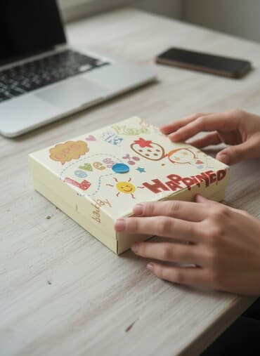 наклейки для девочек: Детская подарочная коробочка с веселым принтом - Небольшая квадратная — 1