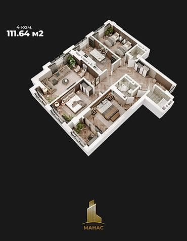 праститутка манас: 4 комнаты, 111 м², Элитка, 7 этаж, Готовая ПСО (под самоотделку) — 3