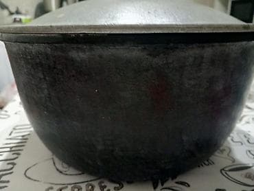 крышка от казана: Казан чугунный, с крышкой 6 л., б/у — 1