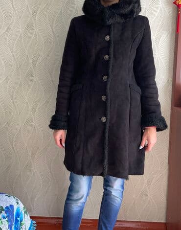 Пальто, Классика, Зима, Эко мех, По колено, С капюшоном, M
