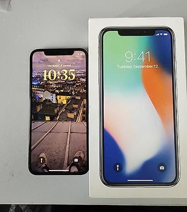 IPhone X, Б/у, 256 ГБ, Серебристый, Наушники, 100 %